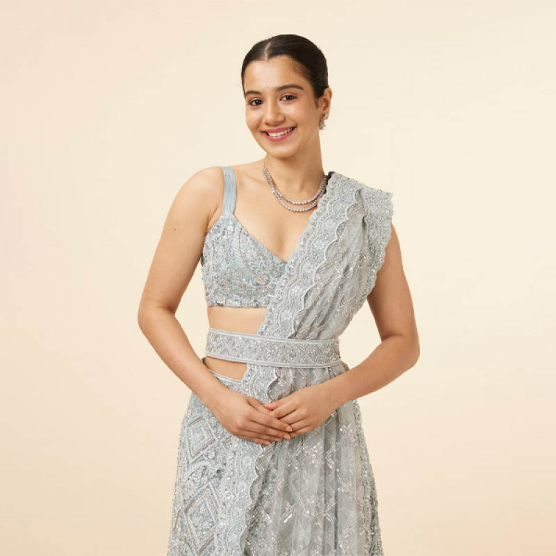 Light Blue Stone Embellished Bridal Lehenga