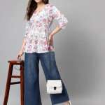 White and red longline wrap top